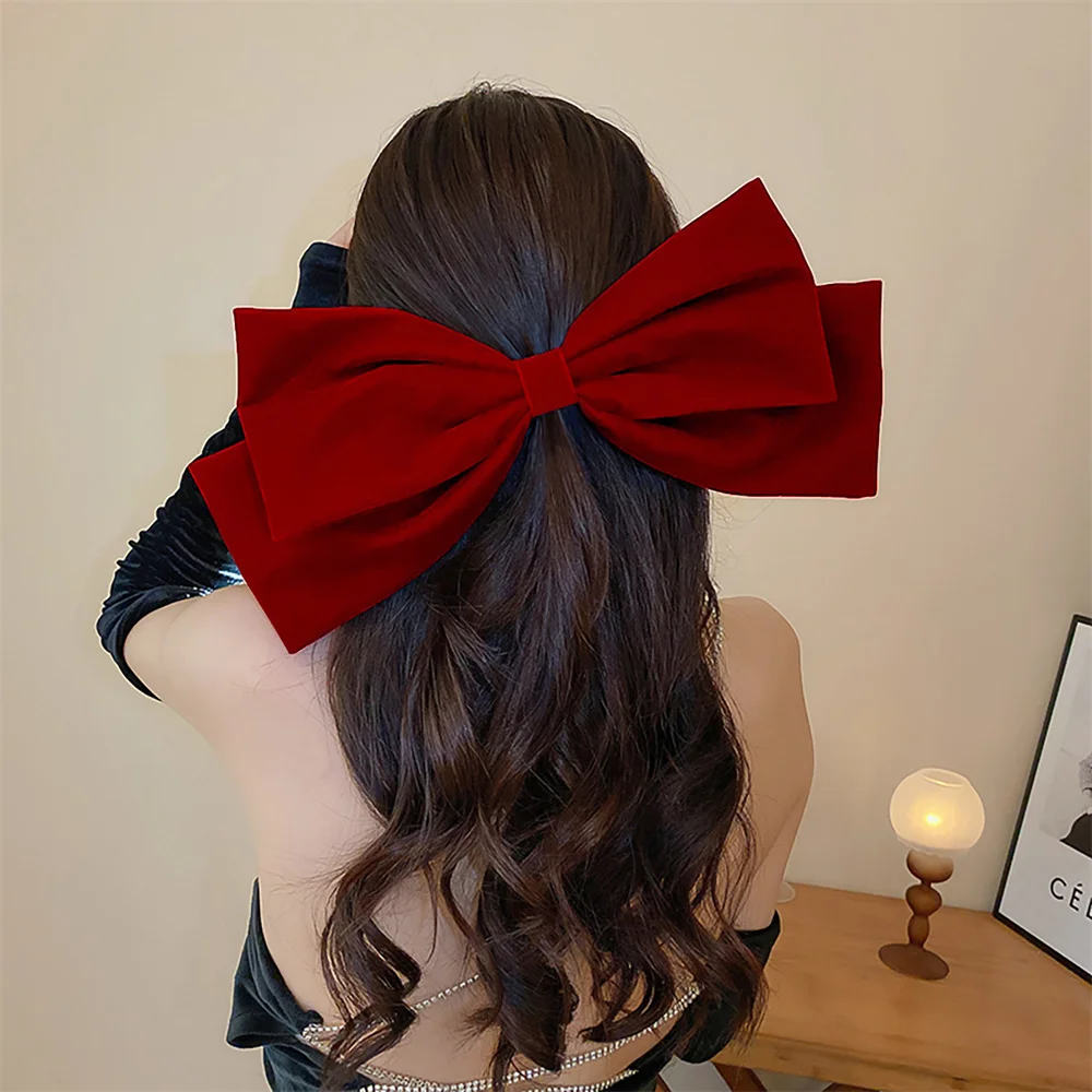 French Velvet Oversized Bow Hair Clip Barrette for Women Girls Back of Head Hairpin Korean Winter Headwear Hair Accessories