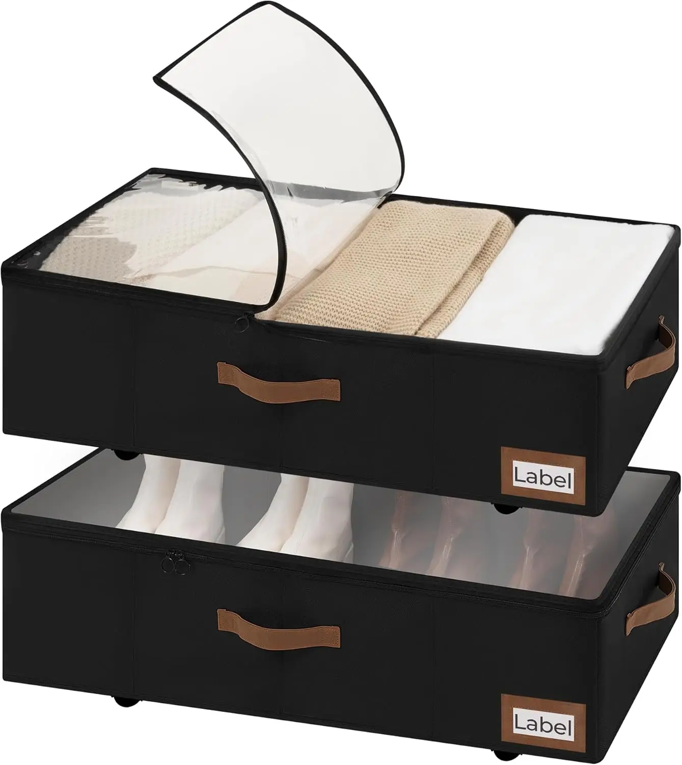 

Набор из 2-х ящиков для хранения под кроватью с колесиками и крышкой, органайзер на 90 л для одеял, одежды, постельного белья