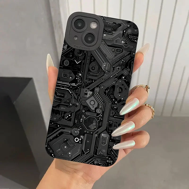 Creative Circuit Board Pattern Silicone Phone Case For iPhone 16 15 14 13 12 11 Pro Max 7 8 Plus XR X XS Shockproof Soft Cover