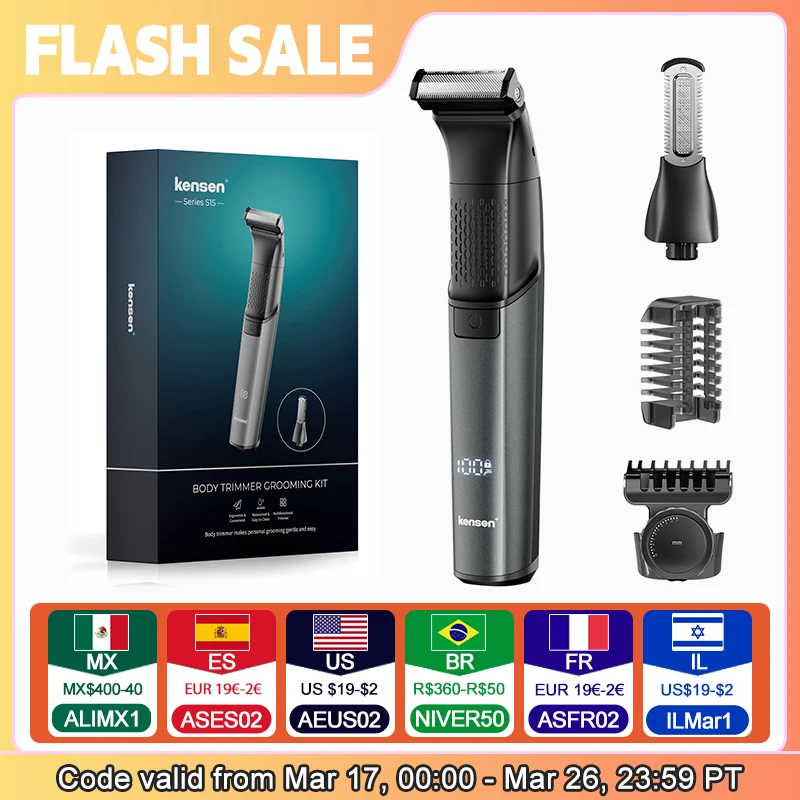 KENSEN S15 Tirmmer elettrico per uomo Lama bifacciale IPX6 Rasoio per peli del corpo impermeabile Barba Trimmer 2 in 1 T Trimmer per barbiere