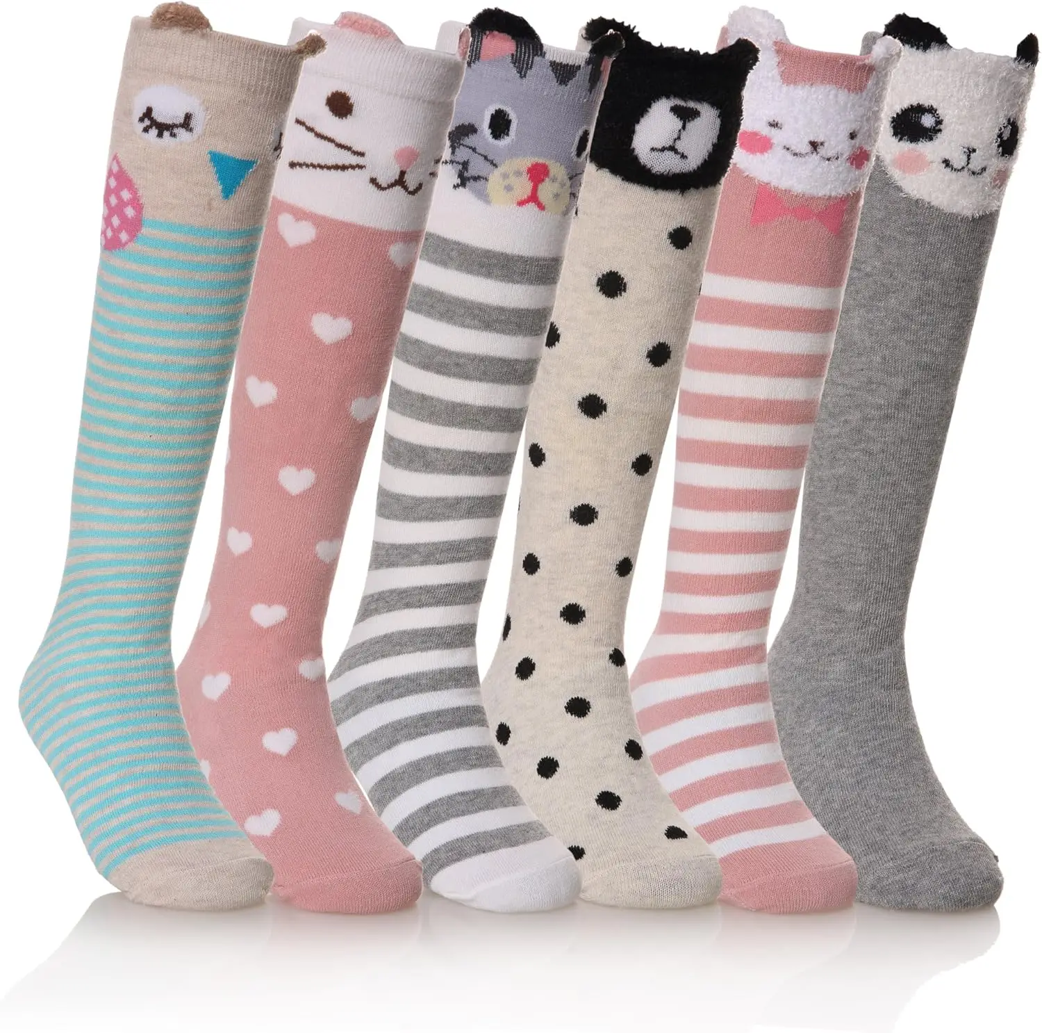 

Cute Animal Pattern Knee High Socks for Girls, Cotton Long Socks, 6 Pairs Fun Gift