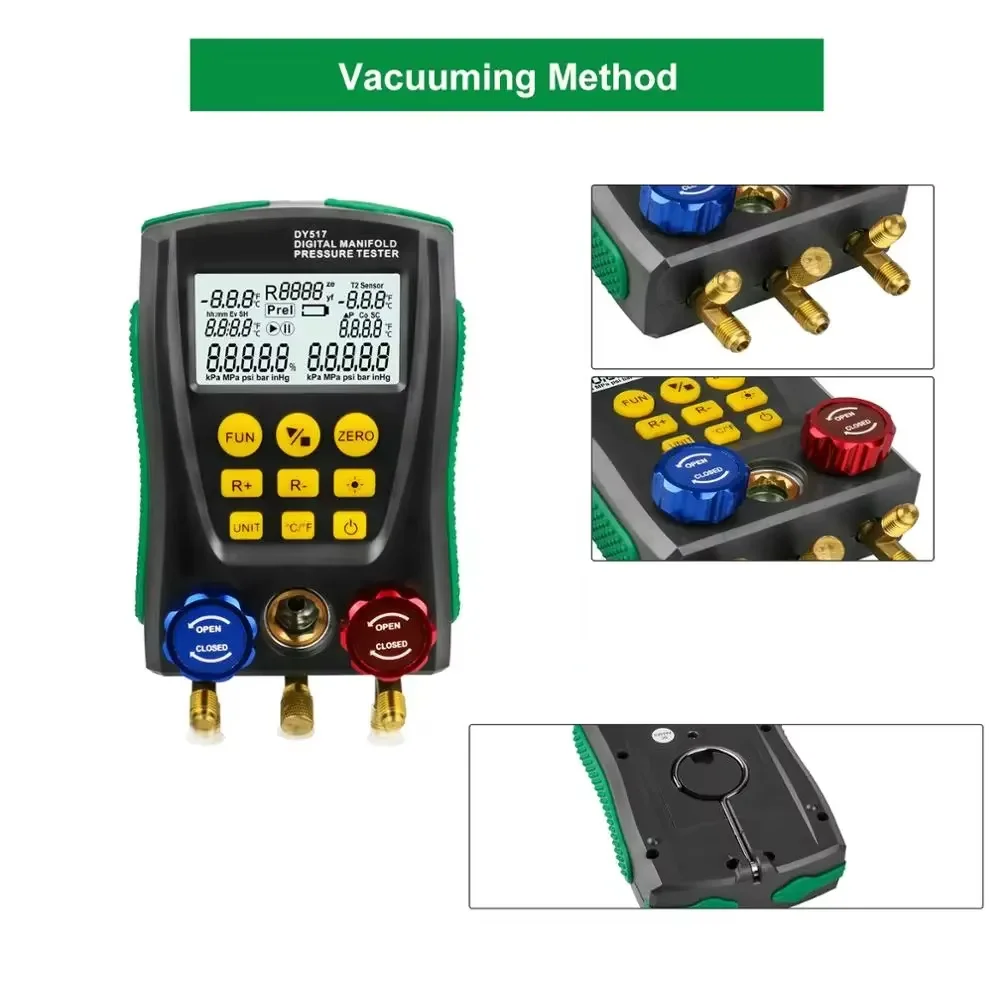 DUOYI DY517 Pressure Gauge  Manifold Digital Vacuum HVAC Meter Pressure Temperature Tester R410A Refrigerant Test