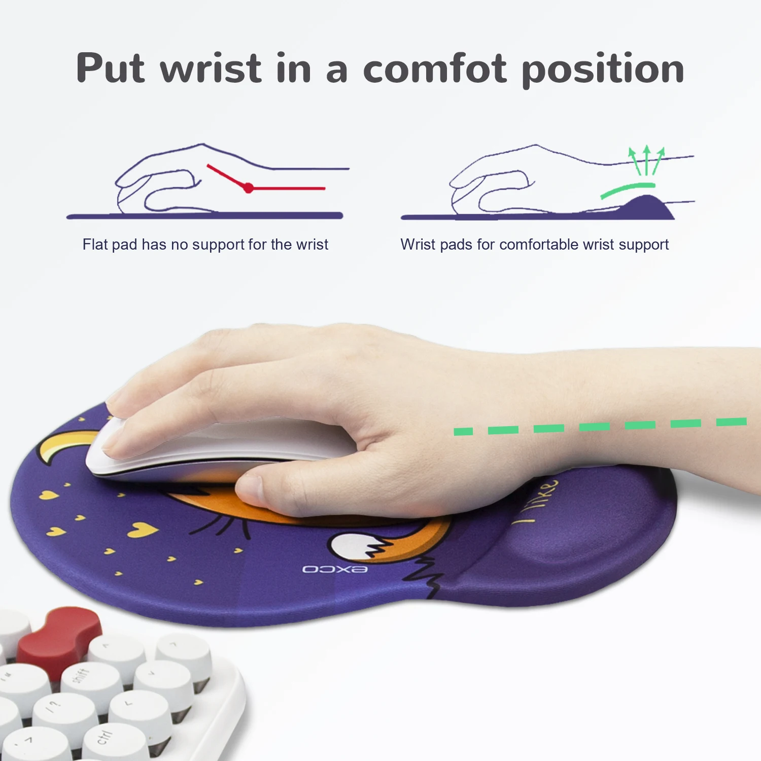 EXCO Mouse Pad with Silicone Wrist Support Rest Ergonomic Comfortable Computer Mousepad Non-Slip PU Base for Pain Relief Home