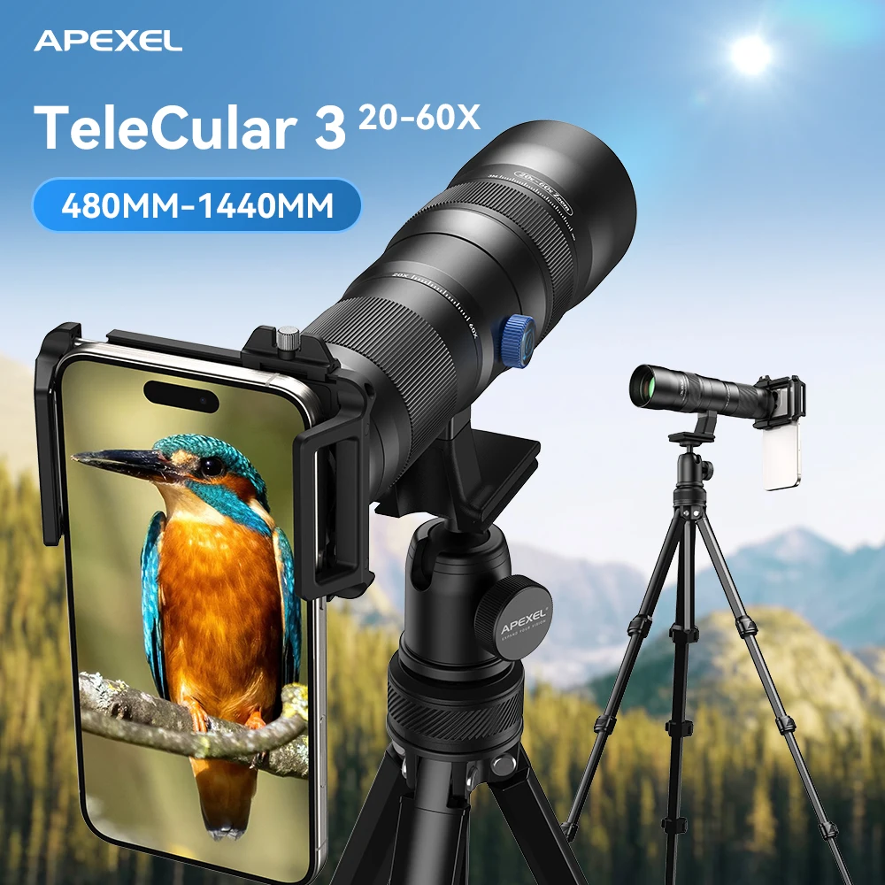 

APEXEL 20x-60x Telephoto Zoom Lens Universal Phone Telescope Lenses with Metal Tripod for Camping Bird-watching iPhone Android
