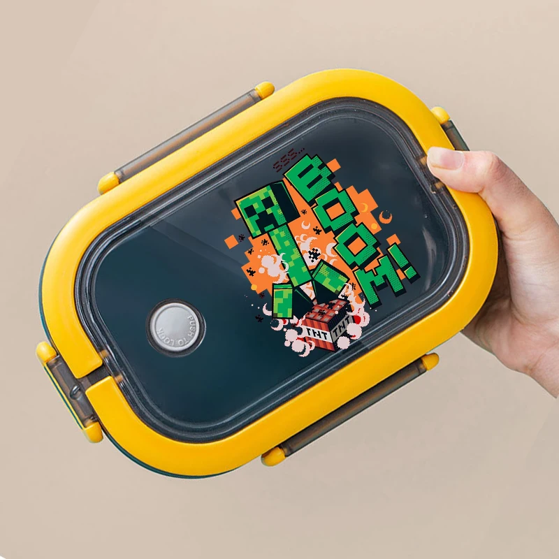 Minecraftes Pixeles Bento صندوق الغداء Kawaii الكرتون المطبوعة الاطفال علب الاغذية سعة كبيرة حاويات تخزين المواد الغذائية هدايا الأطفال #3