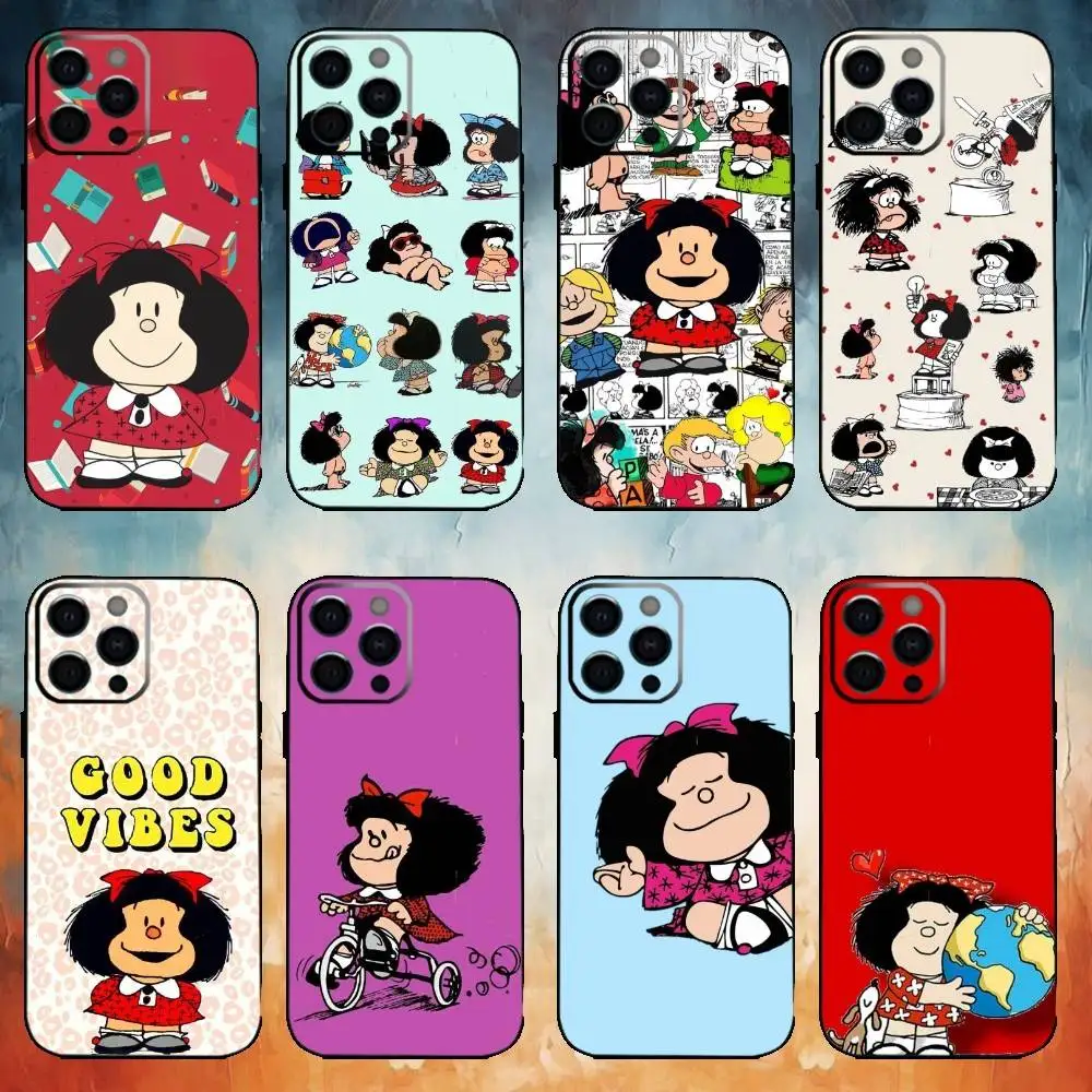 

Cute M-Mafaldas Phone Case For iPhone17,16,15,14,13,12,11 Plus,Pro Max Soft Black Cover