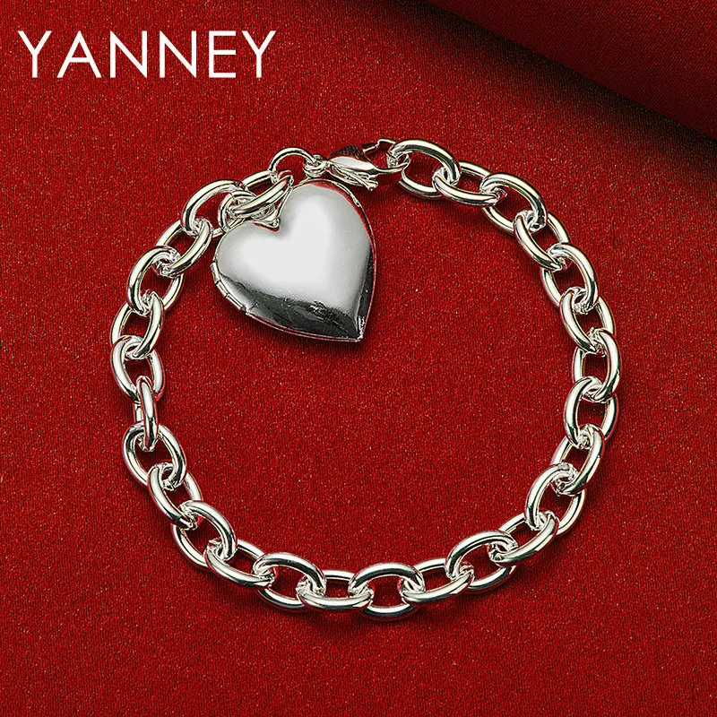 

New 925 Sterling Silver 8 Inches Classic Heart Pendant Bracelet For Woman Fashion Wedding Gift Girlfriend Party Jewelry