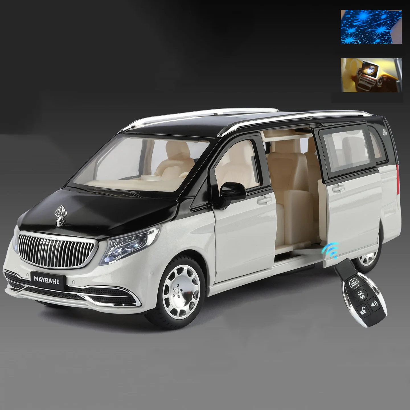 Modèle de voiture miniature en alliage Maybachs VITO VS680 MPV 1:24, contrôle par clé, luxe, véhicules en métal, simulation de son et de lumière, cadeau pour enfants