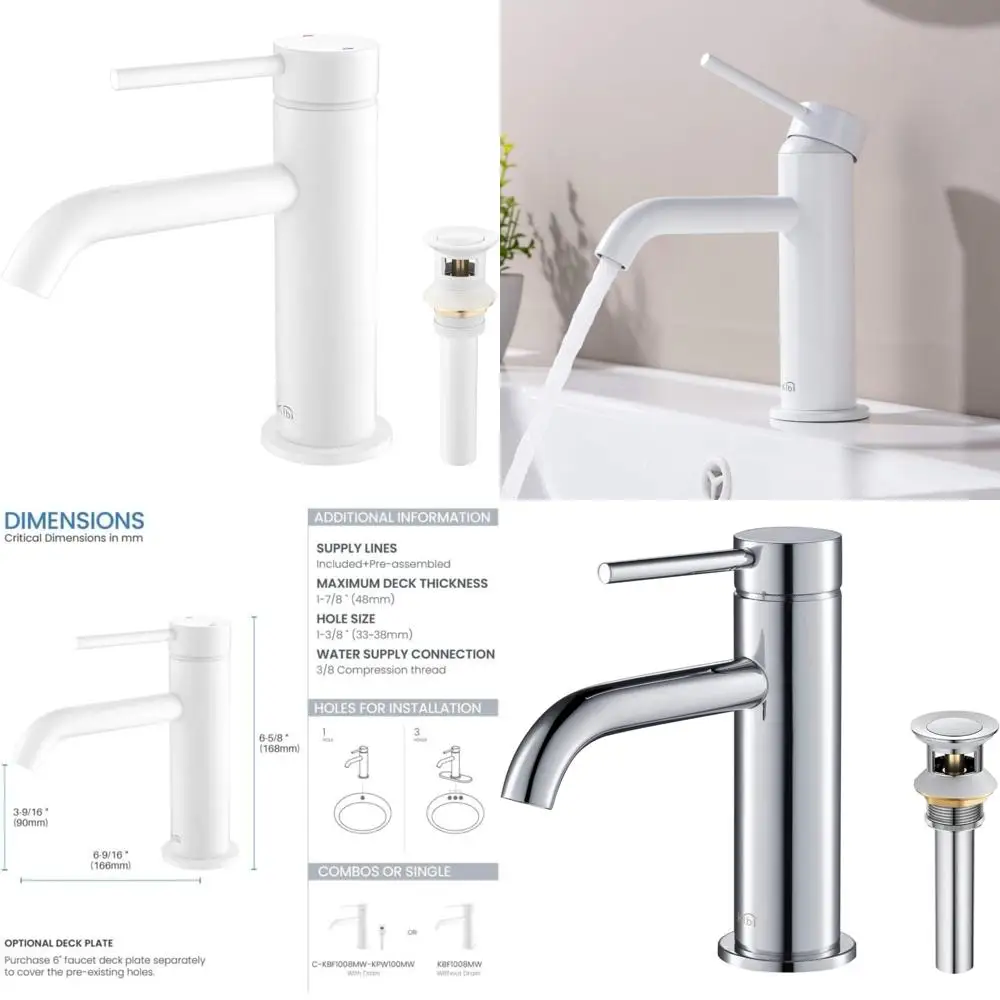 

Single Handle Bathroom Vanity Sink Faucet with Pop-Up Drain - Solid Brass Lavatory Faucet Including Water Supply Hose | Premium