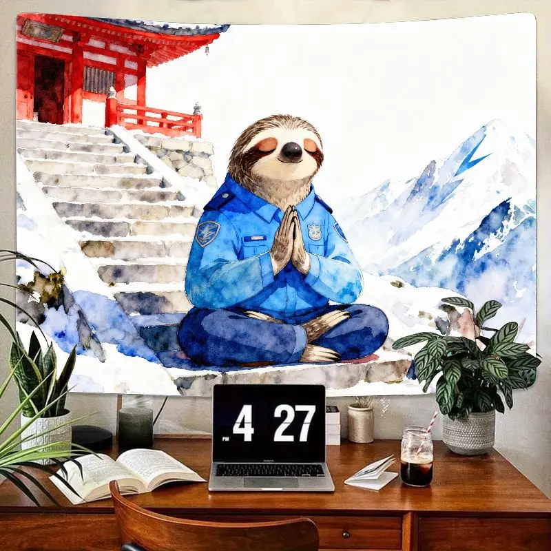 

1 шт. милый медицинский ленивец полицейский гобелен, снежный японский храм дзен, настенное искусство, акварельный декор комнаты, уникальный забавный подарок для дома