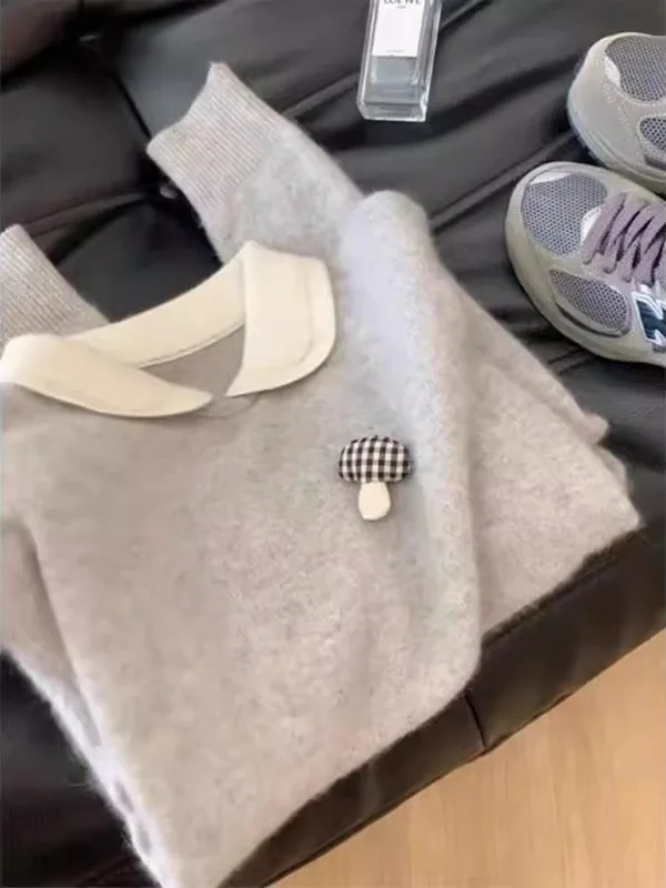 Chic Sweet Sle Puppe Kragen Pullover frauen Lose Fit Gestrickte Top Faionable Herbst Winter Neue Ankunft Warme Baumwolle Mischung