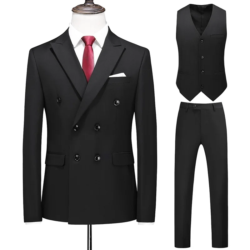 

B286hollowed out suit with double row solid color groom and groomsman wedding dress suit set