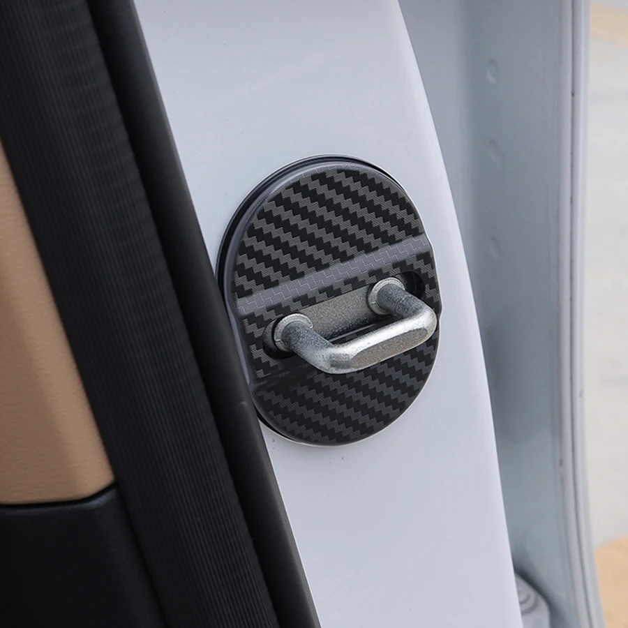 4PCS car door lock protection pad shock-absorbing buffer carbon fiber grain anti-collision sticker door lock buckle sleeve