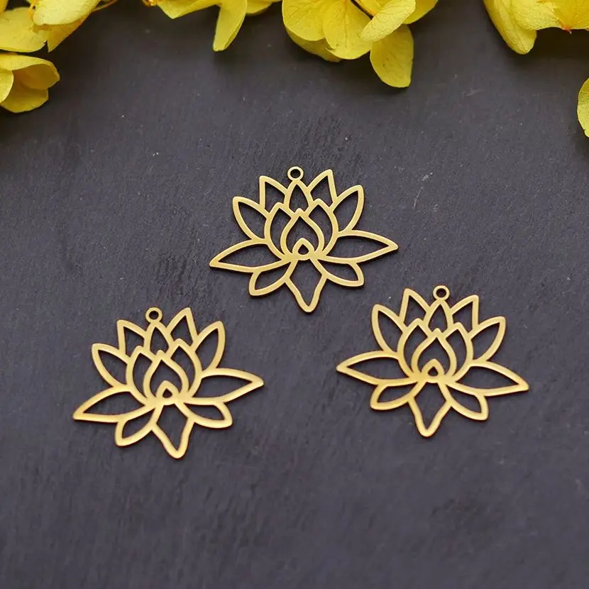

3pcs Lotus Flower Charms Stainless Steel Pendant for Jewelry Making Vintage Earrings Necklace DIY Handmade Art Line Accessories