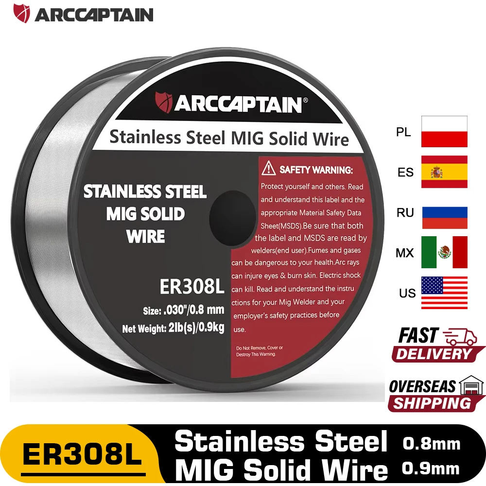 ARCCAPTAIN Stainless Steel MIG Solid Wire MIG Welding Wires ER308L .030-Diameter 2 Pounds Spool Mig Welding Machine Accessories