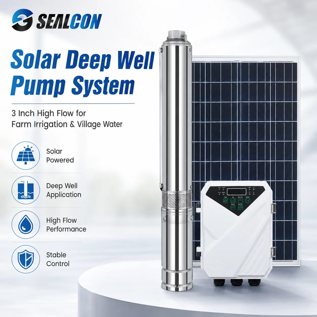 Long-lasting Solar Deep Well Pump System 3 Inch High Flow Submersible for Large Farm Irrigation Water Solar Pump for Deep Well