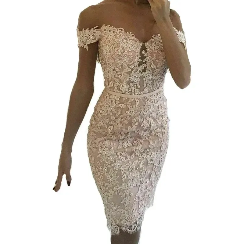 Sexy Women\'s Lace One-shoulder Mini Dress Ladies Off Shoulder Sleeveless Bandage Bodycon Evening Slim Short Dress Women Clothes