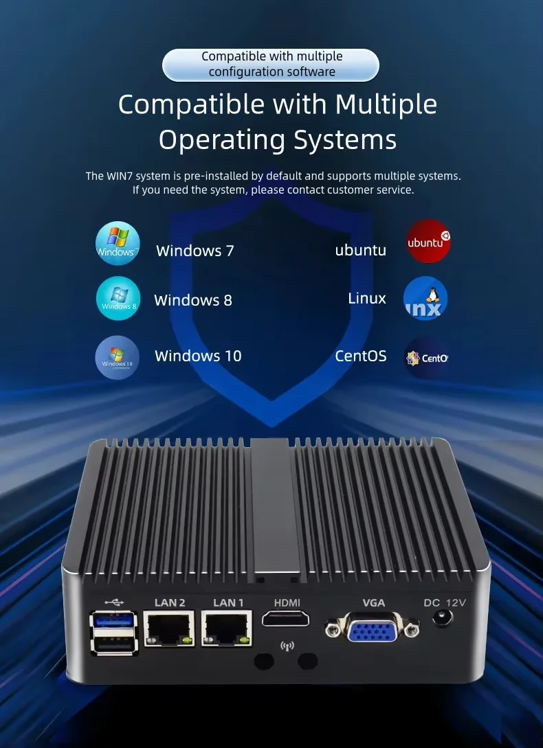 N2840 Dual LAN 2 * COM VGA/HD-MI Display 6USB Win7/11 Wifi Fanless Mini PC #6