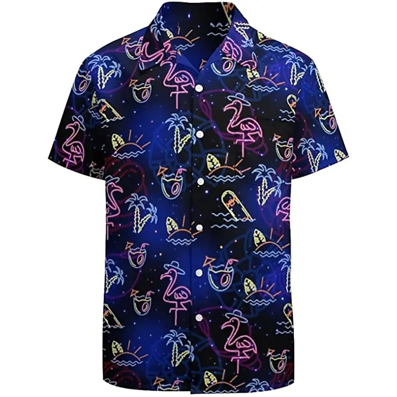 Men\'s shirt Hawaiian shirt camp T-shirt fluorescent 3D printing street casual short-sleeved clothing fashionable casual