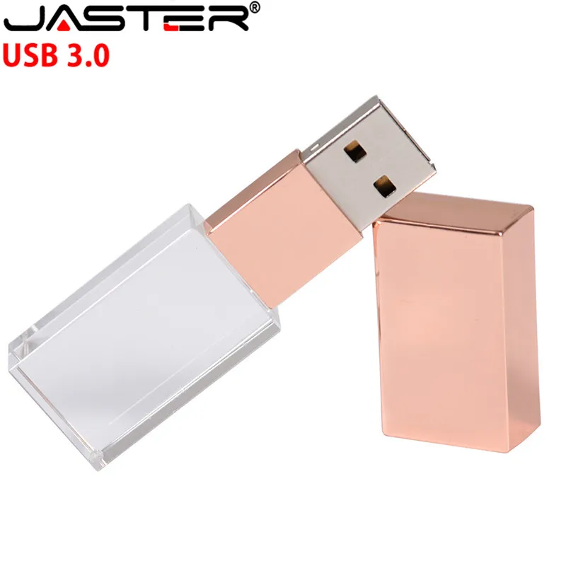 JASTER New Crystal USB Flash Pen Drive Custom Logo Cle USB 3.0 4GB 16GB 32GB 64GB Wedding Gift Pendrive (Over 10pcs Free Logo)