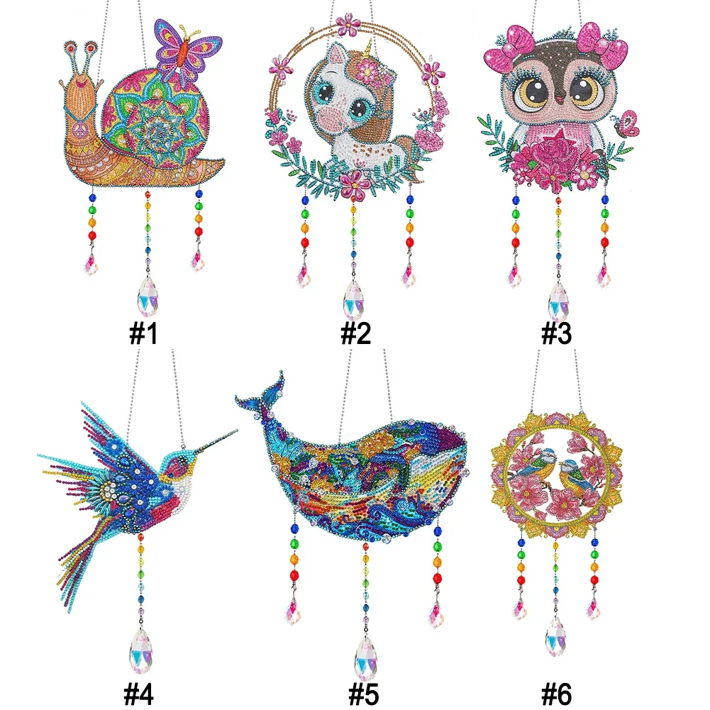 Animal Wind Chimes Diamond Painting Art Pingente, Beija-flor, Decoração Pendurada, Baleia, Unicórnio, Jardim, Decoração Da Janela