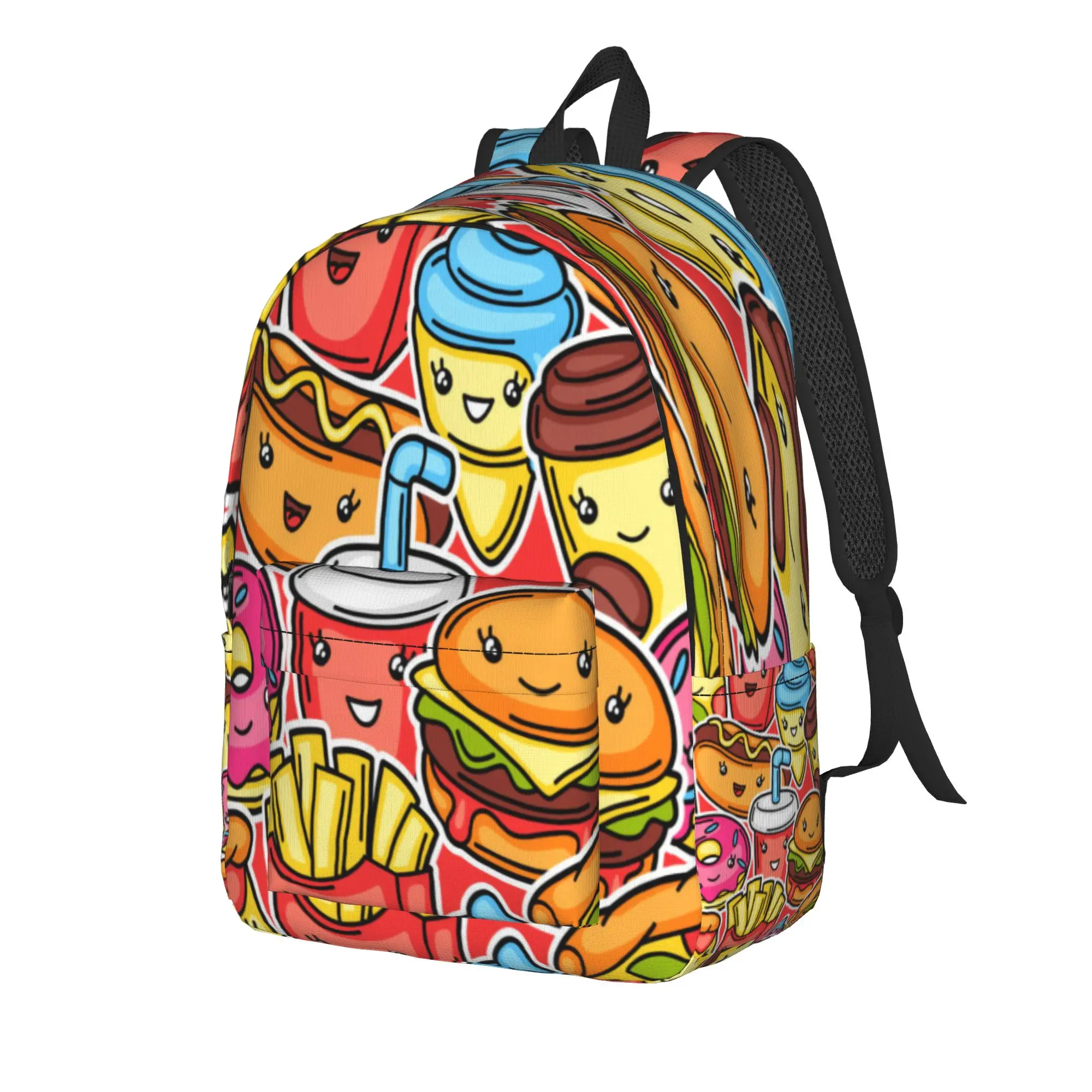 cute kawaii fast food meal Backpack Unisex  Print Backpacks Polyester Casual High School Bags Workout High Quality Rucksack
