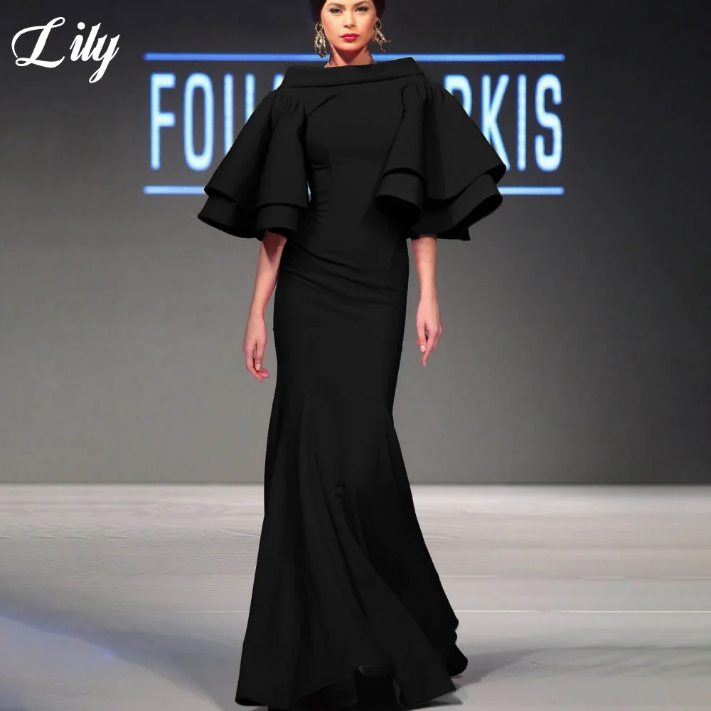 Lily Red Elegancka suknia wizytowa z wysokim dekoltem i bufiastymi rękawami Satynowe suknie wieczorowe Mermaid dla kobiet robe de bal Dostosowane