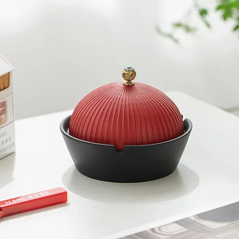 

Chinese ceramic ashtray household with cover anti-fly ash office restaurant club creative trend living room high-end