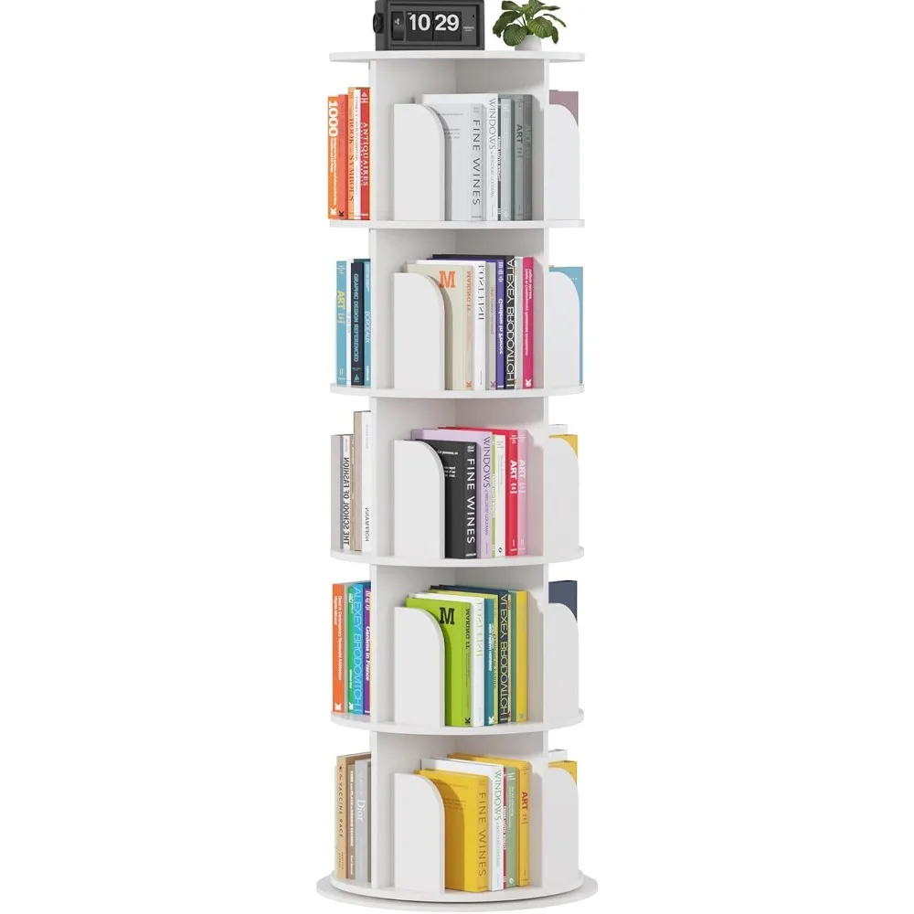 

Книжная полка Tower 5-уровневый, вращающийся книжный шкаф, вращающаяся книжная полка на 360 градусов, узкий высокий книжный шкаф, вертикальное поворотное круглое хранилище
