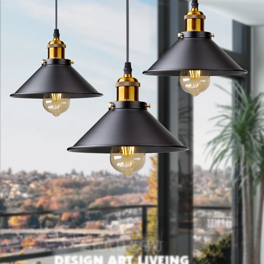 Lámpara colgante de cocina Industrial negra, accesorio de iluminación de techo colgante de latón antiguo para comedor, restaurante, Bar E27