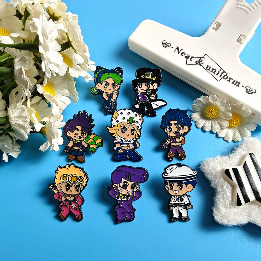 JoJo Jotaro Kujo Giorno Giovanna Joseph Joestar Brooch SBR Johnny Joestar Enamel Pins Metal Badge Clothes Backpack Decor Gift image 3