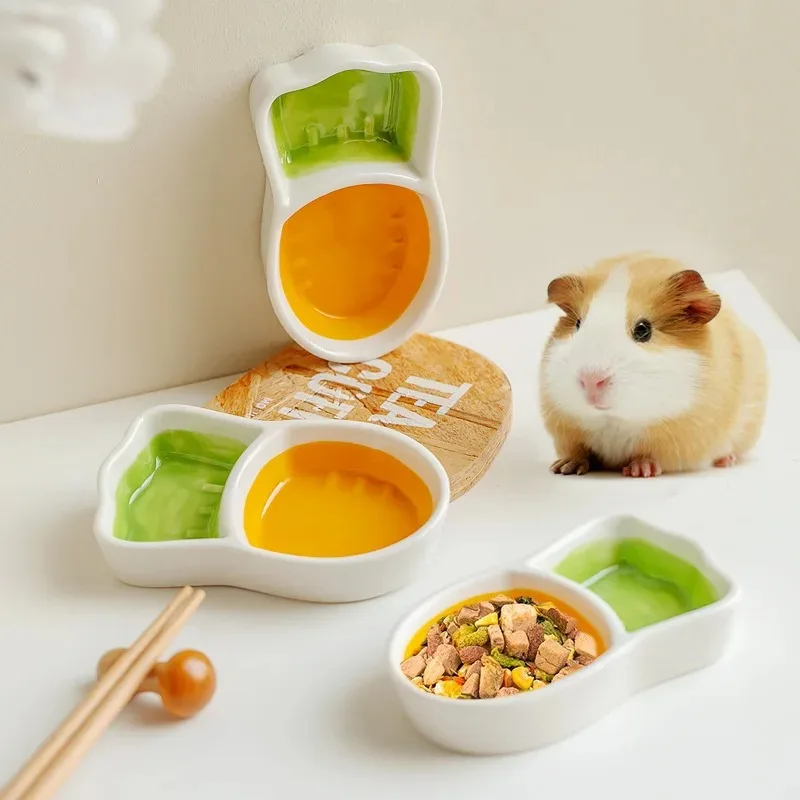 Image of Hamsterschale in Karottenform, 2-in-1-Futter- und Wasserspender mit Trennwand, Anti-Biss-Käfigzubehör für kleine Tiere für Igel