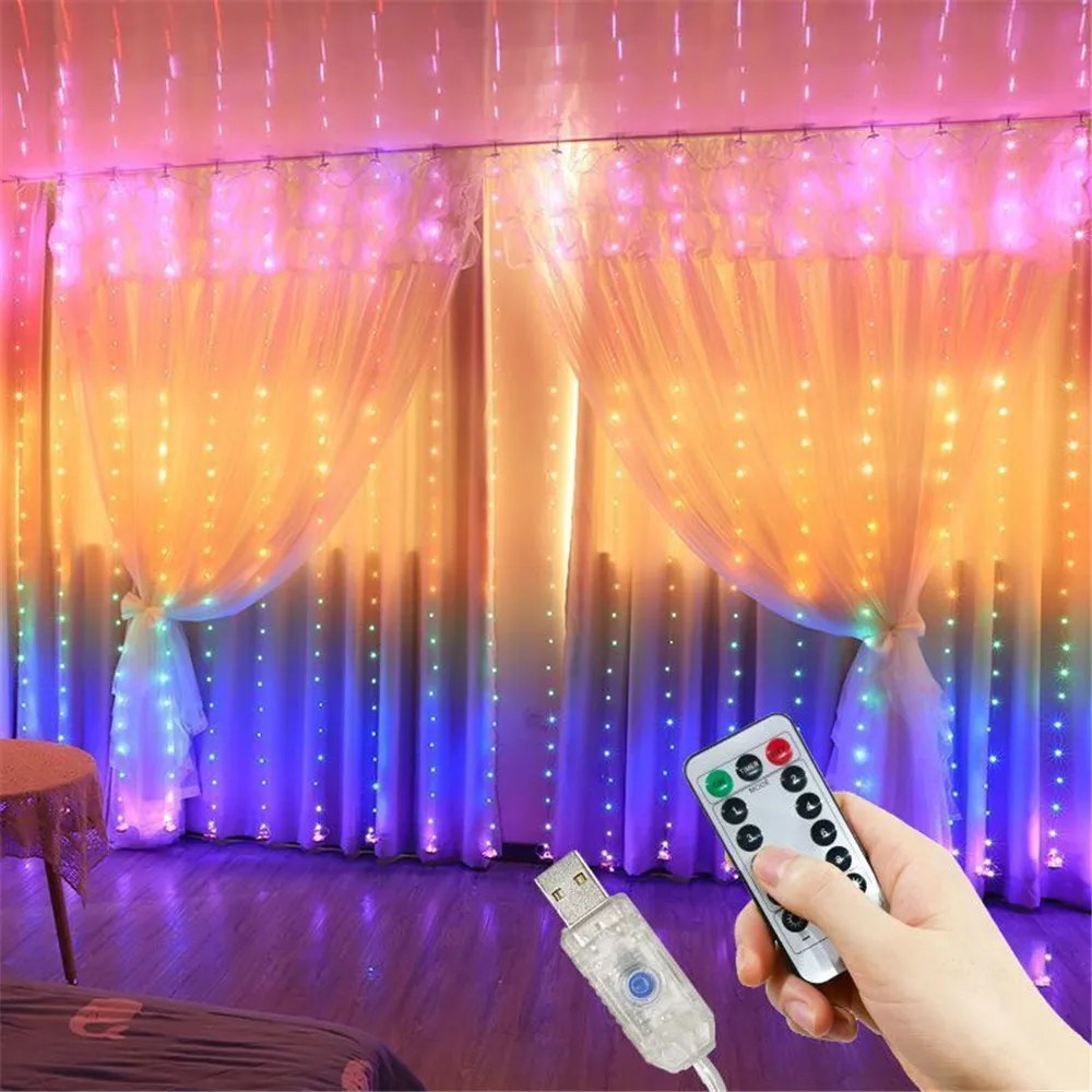 3M 4M 6M 8 Mode LED Bedroom Light Wedding Christmas Decoration Party Holiday Outdoor Light USB Curtain Lights Fairy String Light