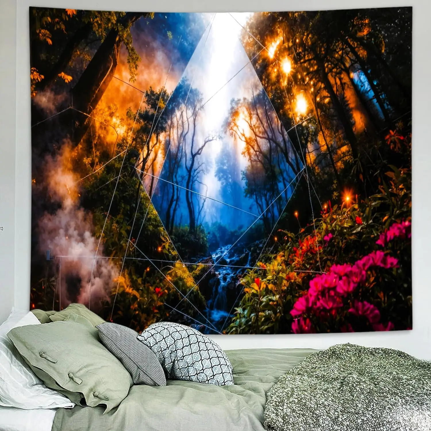 Forest Tapestry Tree of Life Misty Tropical Rainforest Tapestry Wall Hanging Mystical Colorful Spiritual Psychedelic Nature