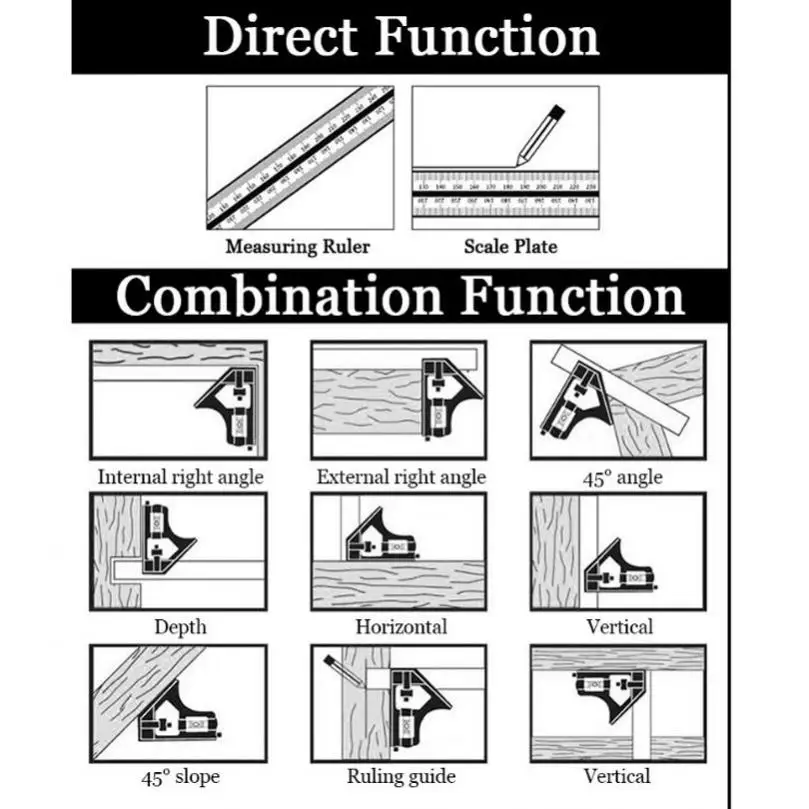 Liga e ABS transferidor ajustável, Réguas quadradas e triangulares, Ângulo Régua Combinação Set, 7 in, 12 in, 1 PC, 2 PCs/Set