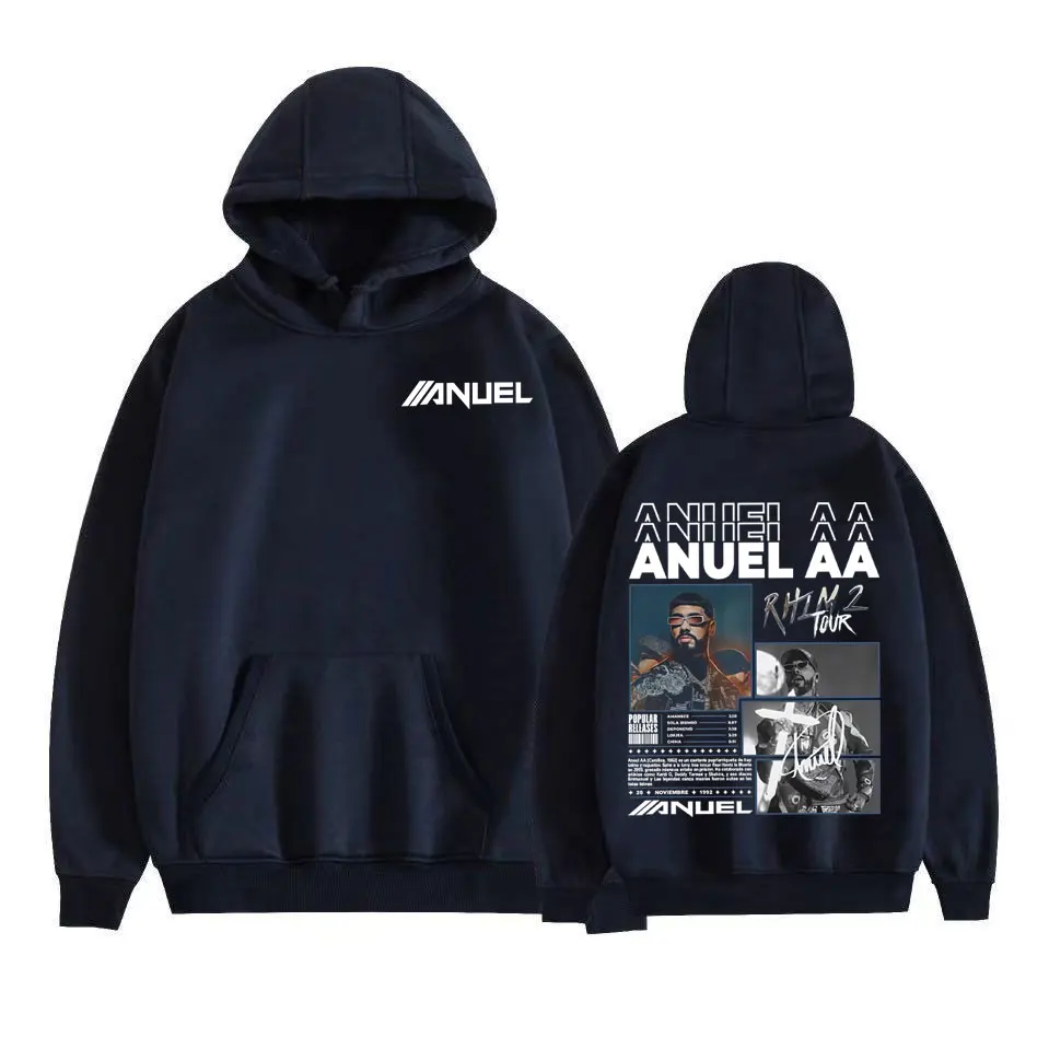 Sudaderas con capucha de rapero Anuel AA Rhlm 2 Album 2025, sudaderas informales de lana de alta calidad para hombre, ropa de calle Harajuku, Sudadera con capucha Vintage