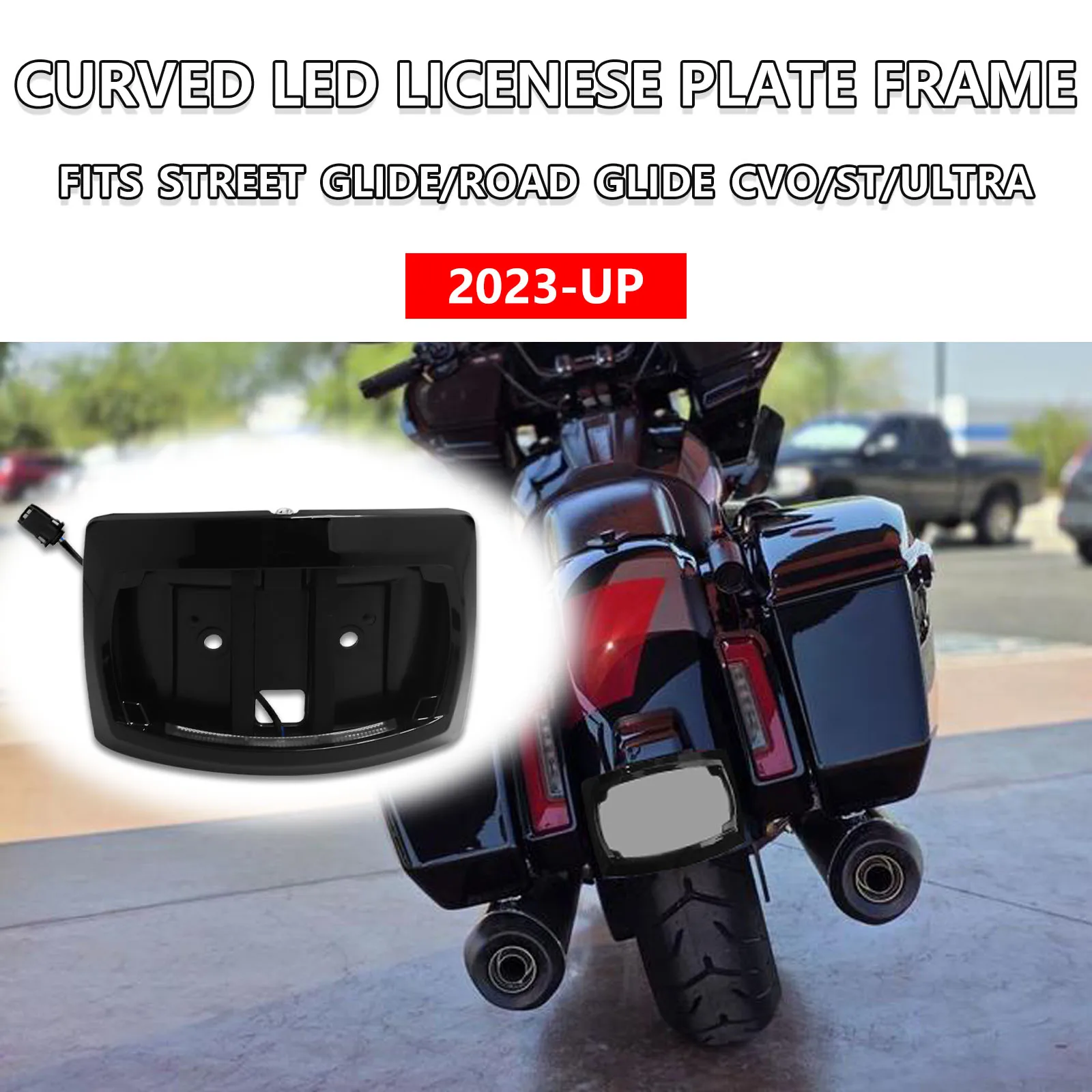 

For Touring Road Glide Street Glide Electra CVO 2023-2025 2026Relator LED Curved Frame Motorcycle License Plate Relocator