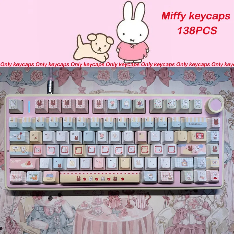 

In Stock Cute Anime Cartoon Miffy Rabbit Keycaps Customized Version Pbt Moa Mechanical Keyboard Caps Decoration Miffy Series