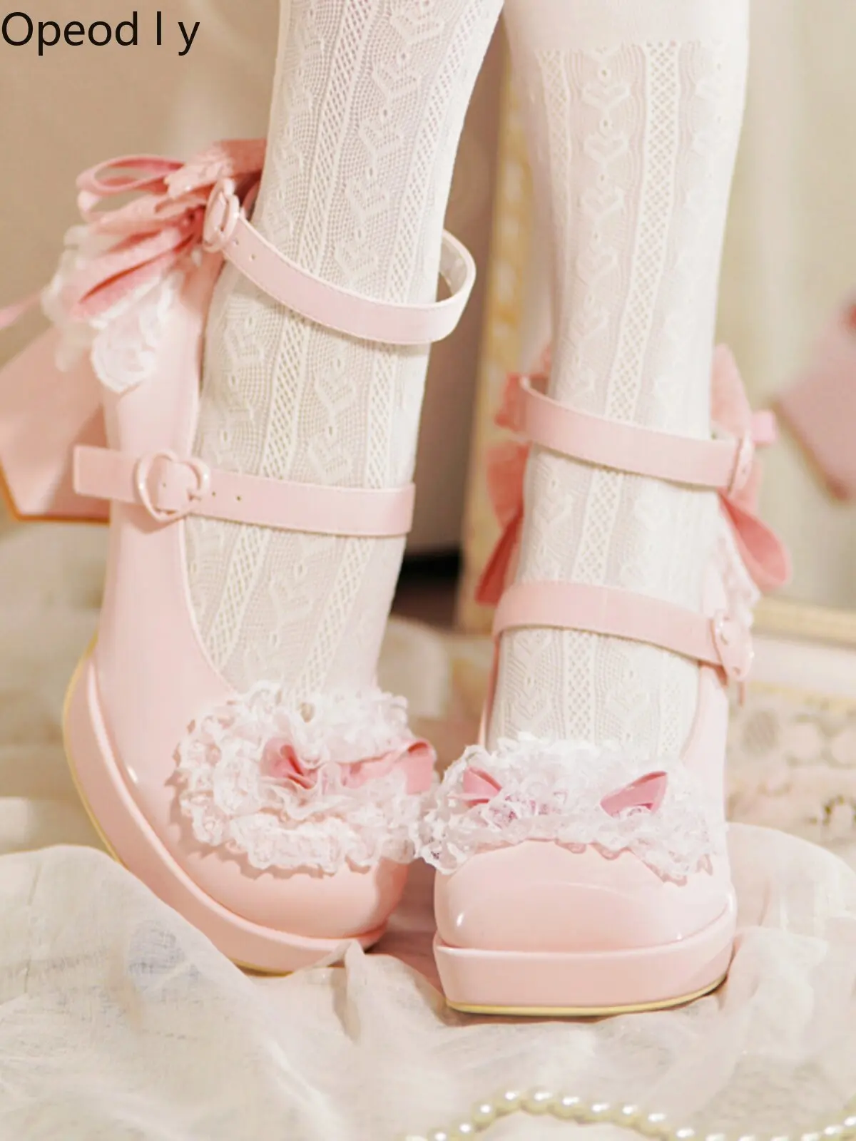 

Lolita Original Sweet High Heels 2026 Spring and Summer New Cute Lace Bow Temperament Princess Women's Shoes High Heel Pumps