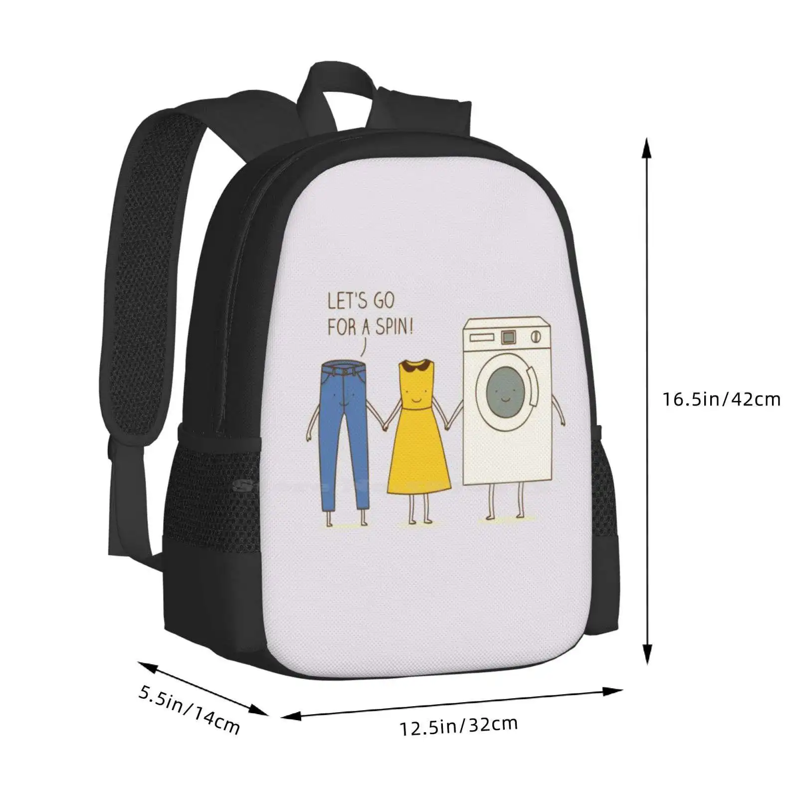 Let'S Go For A Spin! Pattern Design Bagpack School Bags Spin Laundry Pun Funny Cute Happy Date Pants Washing Machine Dating