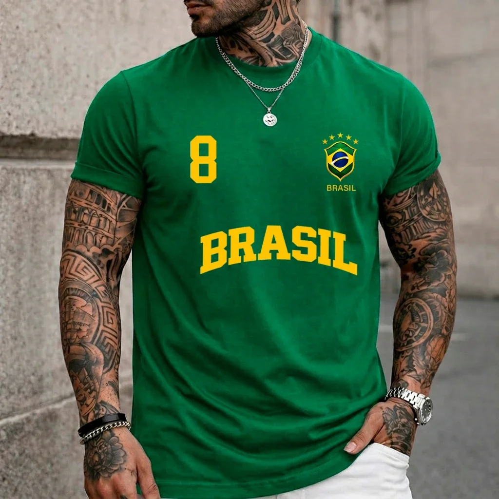 Modisches Herren-T-Shirt Brasilien Bluse 8 Sommer-T-Shirt Lässiger Rundhalsausschnitt Kurzarm-Oberteil Atmungsaktives Outdoor-Sport-T-Shirt