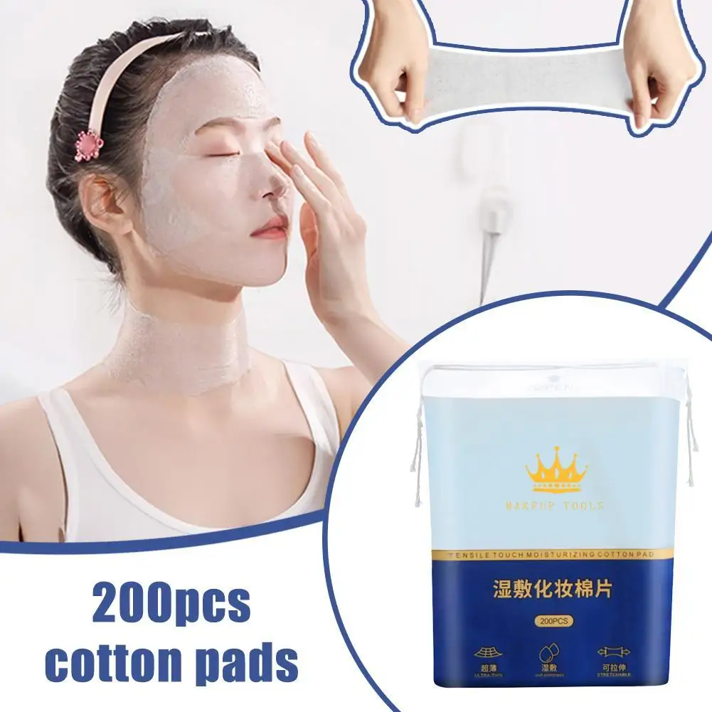 200pcs Wooden Stretchy Makeup Cotton Wet Compress Makeup Pads Thin Water Saving Hydrating Cotton Removal