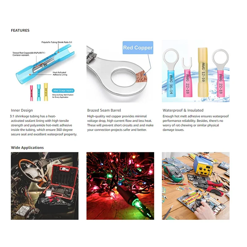 

Premium-560PC Marine Grade Heat Shrink Wire Connectors-Electrical Connectors Kit AWG22-10 Waterproof Insulated Crimp Connector