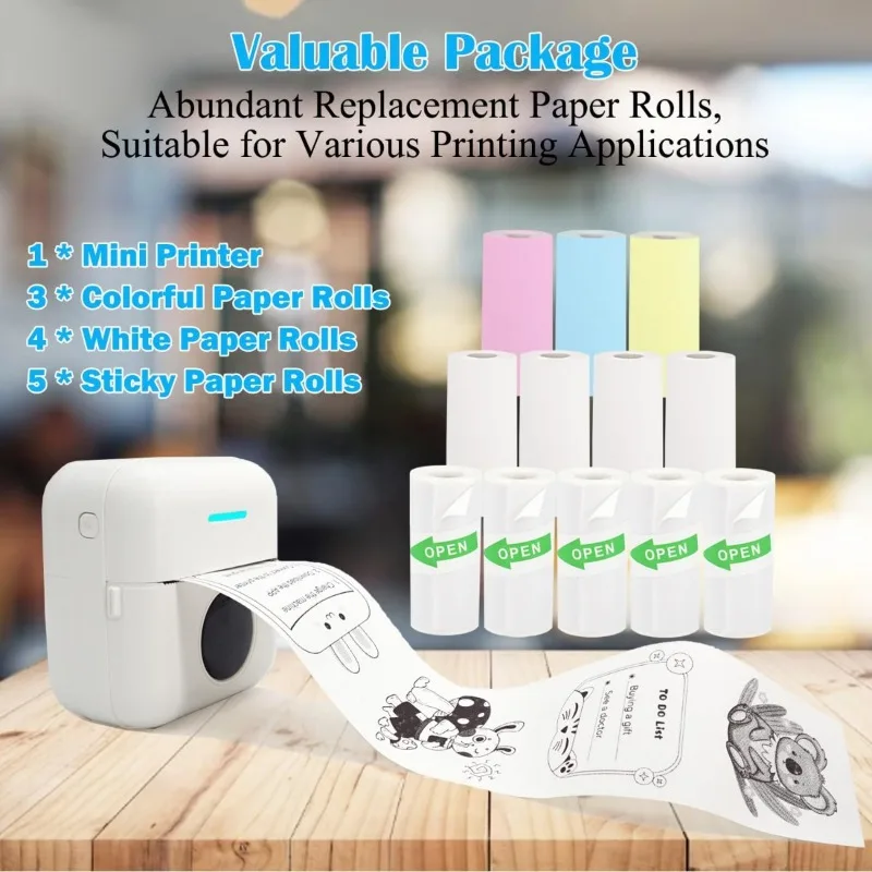 Mini Thermal Printer with Wireless Connection, Inkless Printing and 57mm Width Printing Capability Kids Toy Gift X5 Printer Set