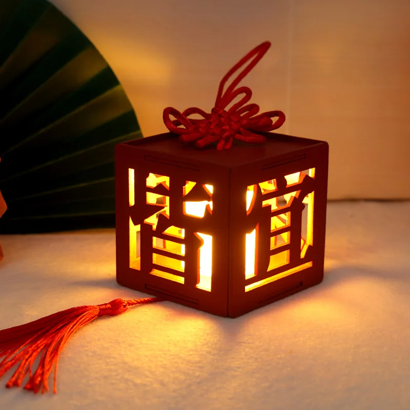 Vintage Drewniana Latarnia LED DIY Rękodzieło dla Dzieci Dekoracja na Święto Środka Jesieni Hurtownia Zabawki na Nocny Rynek