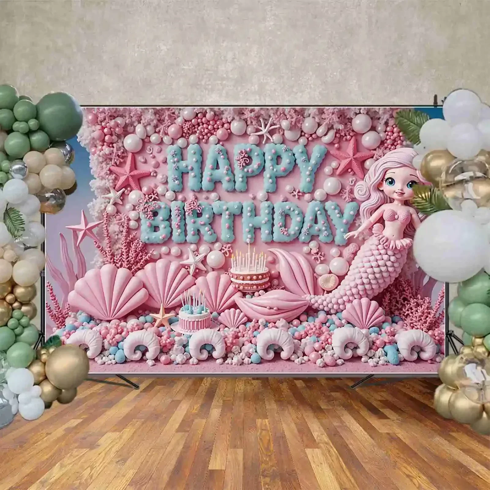 Children's Birthday Party Decorations Photography Backdrop Mermaid Fairy Unicorn Balloons Princess Rainbow Background