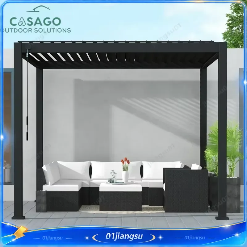 Motorized Aluminum Pergola Adjustable Louvered Roof Waterproof Garden Gazebo Outdoor Patio Poolside Canopy Shade Structure