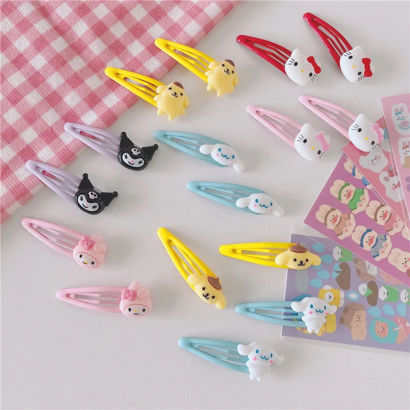 Sanrio Hair Clips Cartoon Figure Kawaii My Melody Kuromi Cinnamoroll Children's Bangs BB Hairpin Macaron Color Accessories Gifts