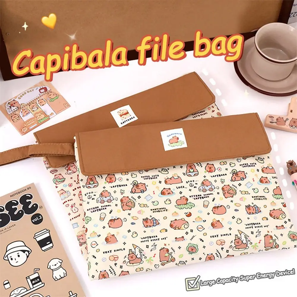 Cute Large Capacity Capybara File Bag Canvas Hand-held Pen Bag Learning Supplie Homework Storage Bag