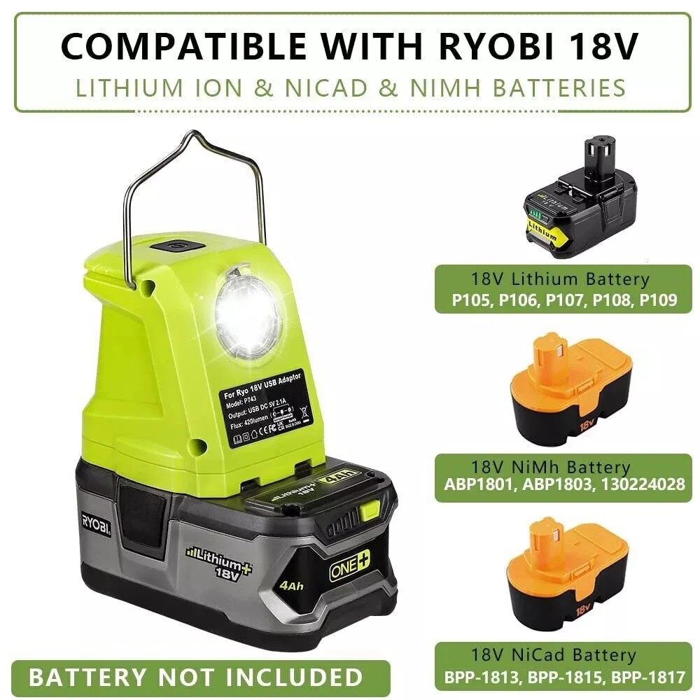 Imagem -03 - Dual Usb Conversor Adaptador para Ryobi Led Luz de Trabalho Holofotes 14.4v18v Li-ion Bateria Brilho